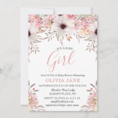 Invitation Baby shower floral rose vif (Devant)