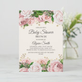 Invitation Baby shower floral rose vif Brunch (Debout devant)