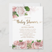 Invitation Baby shower floral rose vif pour bébé fille Script (Devant)