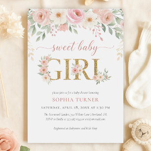 Invitation Baby shower floral rose vif pour fille