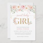 Invitation Baby shower floral rose vif pour fille (Devant)