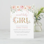 Invitation Baby shower floral rose vif pour fille (Debout devant)