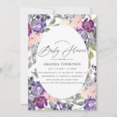 Invitation Baby shower floral rose, violet et prune (Devant)