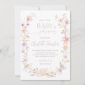 Invitation Baby shower Floral rose violet fleur sauvage (Devant)