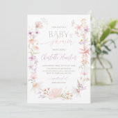 Invitation Baby shower Floral rose violet fleur sauvage (Debout devant)