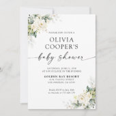 Invitation Baby shower Floral Roses Blanches (Devant)