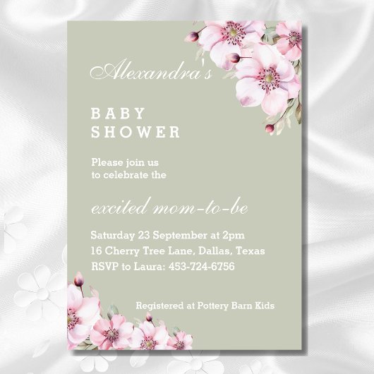 Invitation Baby shower Floral Roses Roses Rose Vertes Sage