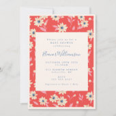 Invitation Baby Shower Floral Rouge et Bleu Bohème (Devant)