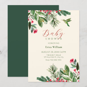 Invitation Baby shower floral rouge et vert