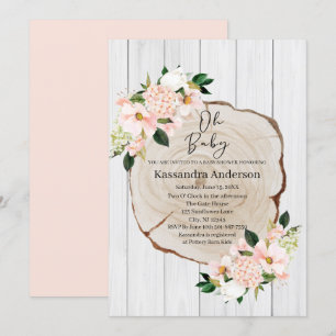 Invitation Baby shower floral roux de bois
