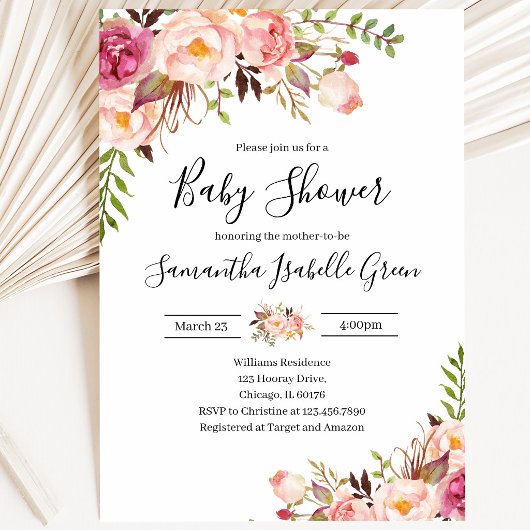 Invitation Baby-Shower Floral Rustique