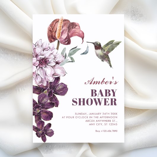 Invitation Baby shower floral rustique
