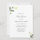 Invitation Baby shower Floral Rustique Blanc (Devant)
