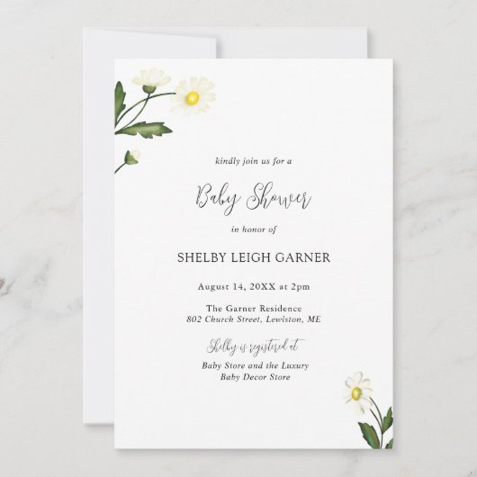 Invitation Baby shower Floral Rustique Blanc (Devant)