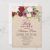 Invitation Baby shower Floral Rustique Bourgogne (Devant)