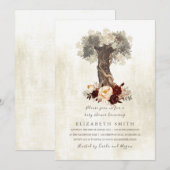 Invitation Baby shower Floral Rustique Bourgogne (Devant / Derrière)