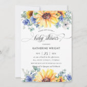 Invitation Baby shower Floral Rustique Chic Sunflower Bleu  (Devant)