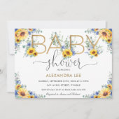Invitation Baby shower Floral Rustique Chic Sunflower Bleu Da (Devant)