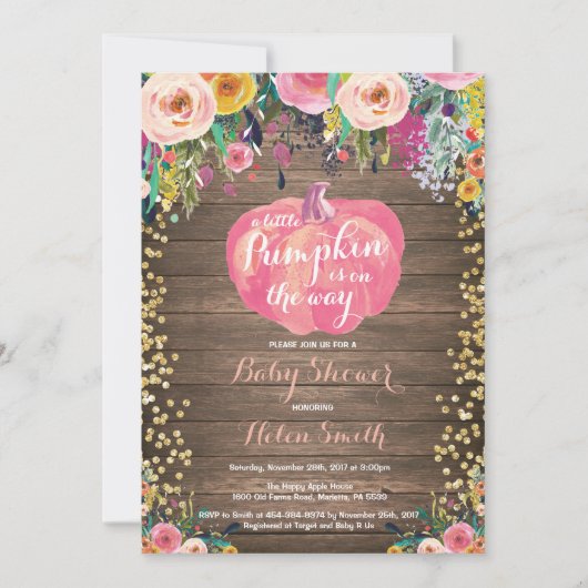 Invitation Baby shower Floral Rustique Citrouille (Devant)