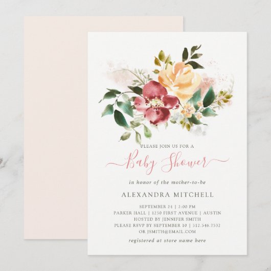 Invitation Baby shower floral rustique de l'élégance | (Devant / Derrière)