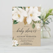 Invitation Baby shower floral rustique de magnolia neutre pou (Debout devant)