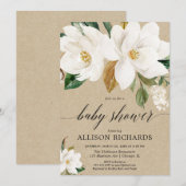 Invitation Baby shower floral rustique de magnolia neutre pou (Devant / Derrière)