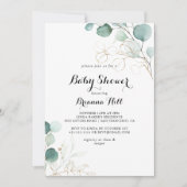 Invitation Baby shower Floral Rustique Eucalyptus Gold (Devant)