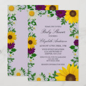 Invitation Baby shower floral rustique Tournesol Daisy (Devant / Derrière)