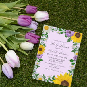 Invitation Baby shower floral rustique Tournesol Daisy