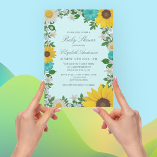 Invitation Baby shower floral rustique Tournesol Daisy