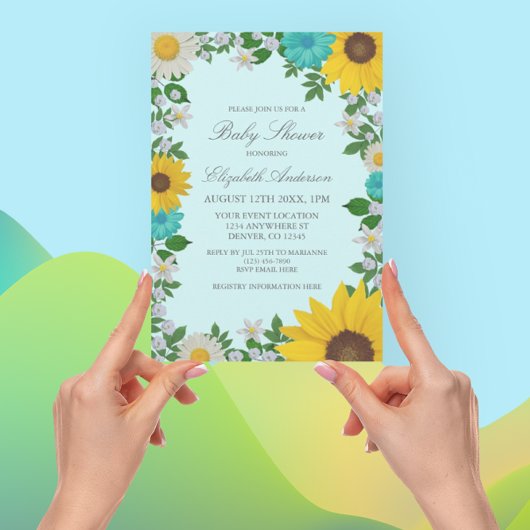 Invitation Baby shower floral rustique Tournesol Daisy