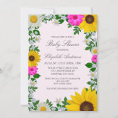 Invitation Baby shower floral rustique Tournesol Daisy (Devant)