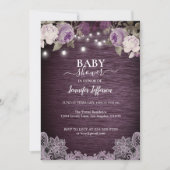 Invitation Baby shower Floral Rustique violet (Devant)