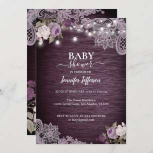 Invitation Baby shower Floral Rustique violet