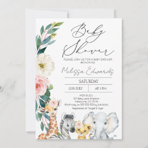Invitation Baby shower Floral Safari Blush Boho moderne