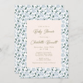 Invitation Baby shower floral Sage and Dusty Blue Bloom (Devant / Derrière)