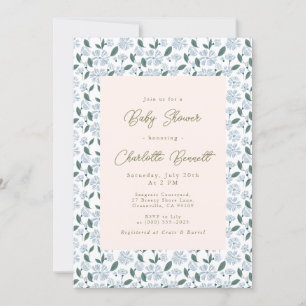 Invitation Baby shower floral Sage and Dusty Blue Bloom