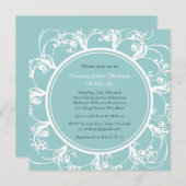 Invitation Baby shower floral soigné (turquoise) (Devant / Derrière)