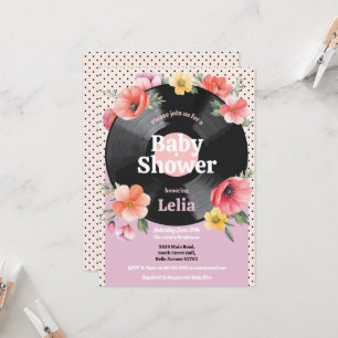 Invitation Baby shower Floral Summer Record Musique Party