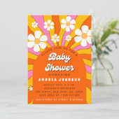 Invitation Baby shower floral super Retro Hippie Arch Daisy (Debout devant)
