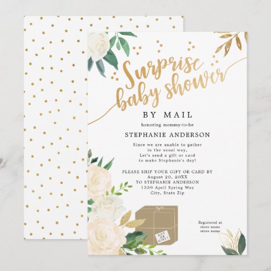 Invitation Baby shower Floral Surprise par la poste (Devant / Derrière)