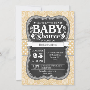 Invitation Baby shower floral Tan Beige Cream Chalkboard