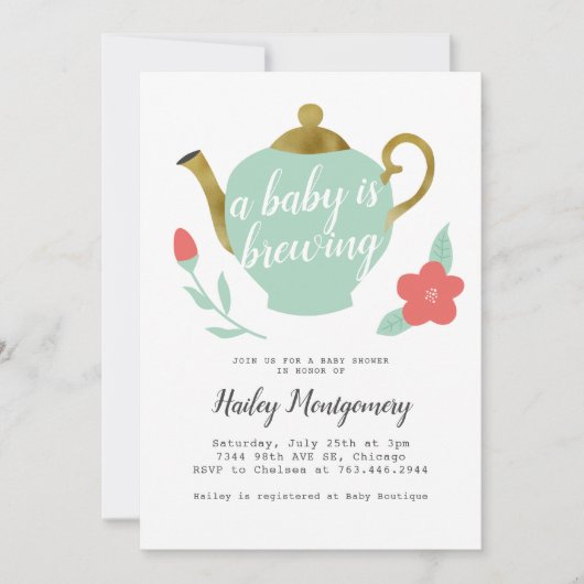 Invitation Baby shower Floral Tea Party Baby est en train de (Devant)