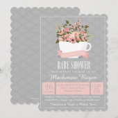 Invitation Baby shower Floral Teacup Invitation, Tea Party (Devant / Derrière)