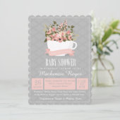 Invitation Baby shower Floral Teacup Invitation, Tea Party (Debout devant)