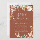Invitation Baby shower Floral Terracotta (Devant)