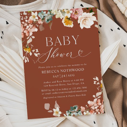 Invitation Baby shower Floral Terracotta