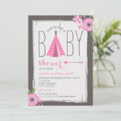 Invitation Baby shower floral Tipi rose (Debout devant)