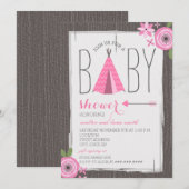 Invitation Baby shower floral Tipi rose (Devant / Derrière)