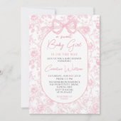 Invitation Baby shower Floral Toile Rose Bow (Devant)